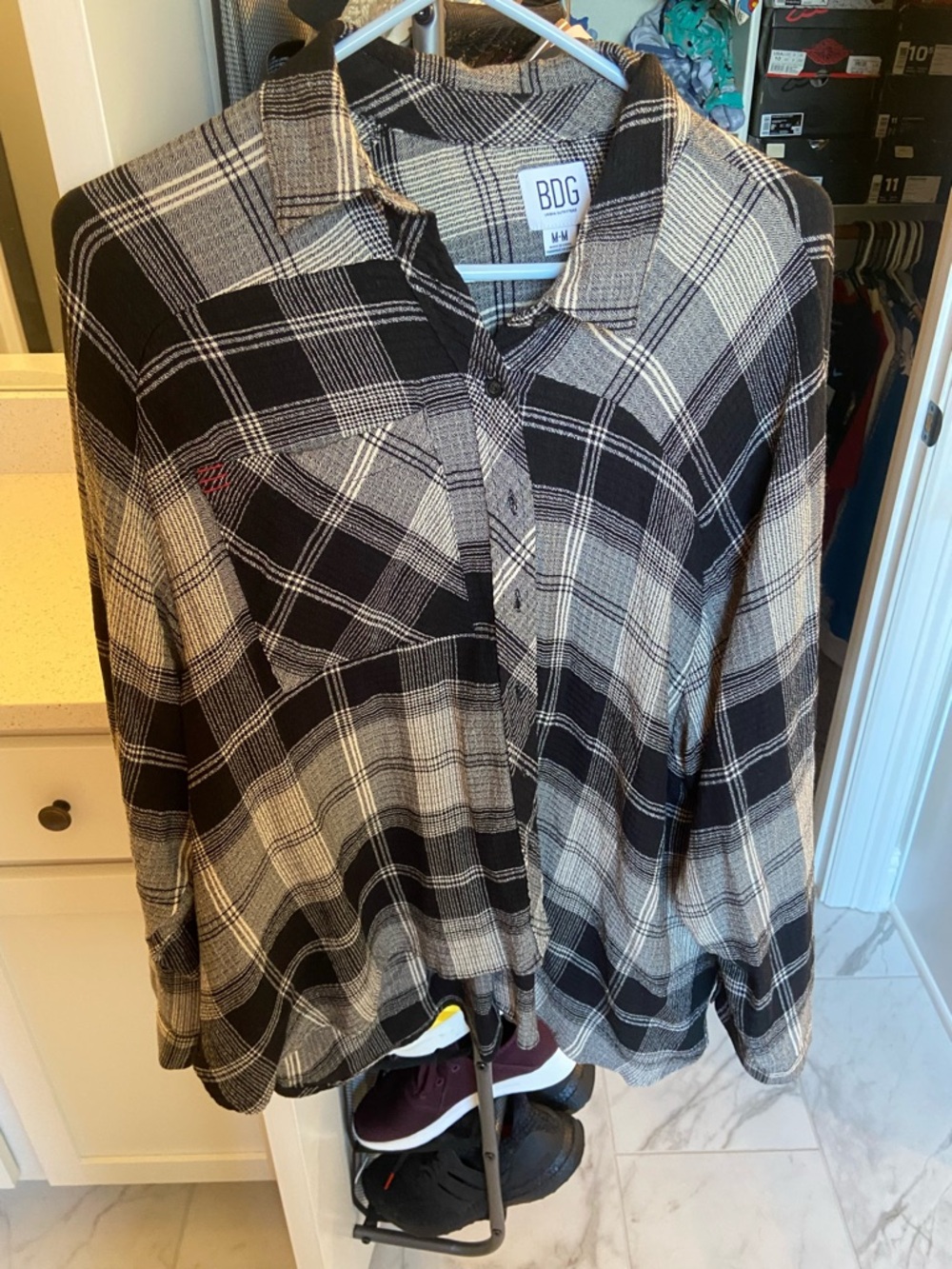 Urban Outfitters BDG Black and Cream Plaid Button-Down Shirt